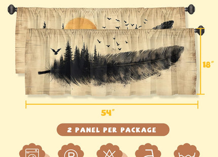 Wssklovj Feather Valance Curtain for Windows 2 Pack Forest Bird Ink Drawing Tree Forest Rod Pocket Window Treatments Short Curtains for Kitchen Windows Bathroom Bedroom 54x18 Inch