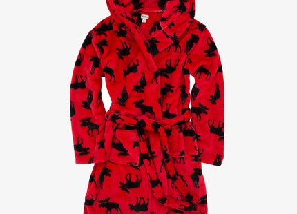 Little Blue House Unisex Fleece Robe, Moose On Red, Large