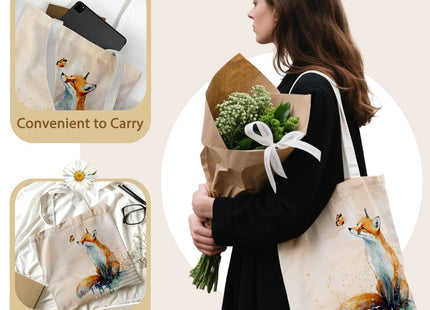 LIANGW Cute Fox Canvas Tote Bag for Women Girls Fox Lovers, Fox Gifts, Reusable Grocery Bags Shopping Bags