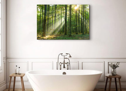 Morning Sunlight Forest Wall Art Nature Scenery Pictures Wall Decor Sunrise Woodland Painting for Living Room Rustic Green Grass Scenic Photography Prints Canvas Artwork Bedroom Home Decoration 32x48"