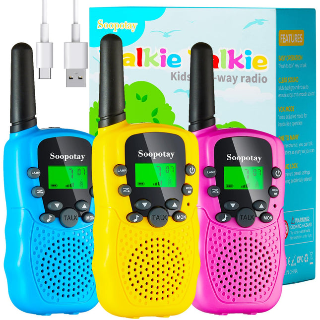 Rechargeable Walkie Talkies for Kids 3 Pack, Walkie Talkie Back to School Toys for Girls Boys, Outdoor Toys/Outside Camping Games for Kids Age 4-8-12, Birthday Gifts for 4 5 6 7 8 9 10 Year Old