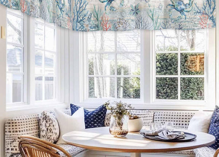 Rullikatlyi Blue Coastal Crab Curtain Valances for Windows, Summer Beach Kitchen Valance Window Treatments Panel 2 Pack, Nautical Starfish Rod Pocket Short Curtains for Bathroom Bedroom 54 x 18 Inch