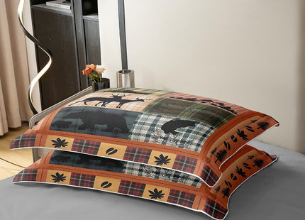 Pure Cotton Buffalo Plaid Comforter Cover Cabin Camping Decor, Bear Elk Deer Duvet Cover for Kids Teens, Pink Orange Blue Bedding Set, Fish Lake House Decor Moose Fall Leaves Quilt Cover, Twin