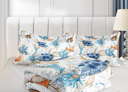 QOOMO Coastal Beach Themed Comforter Set for Boys Girls Kids Sea Turtle Ocean Life Full Size Bedding Set Super Soft Quilt with 1 Comforter and 2 Pillowcases Lightweight Microfiber for All Seasons
