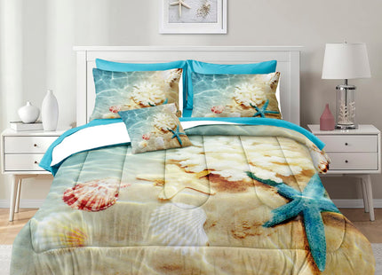 Bedbay Coastal Bedding Set Bed in a Bag Queen Beach Comforter Set 8 Pcs Turquoise Ocean Bed Set Lightweight Summer Comforter Queen Size Quilt Set Beach Room Decor for Teen Girls Women(Ocean,Queen)