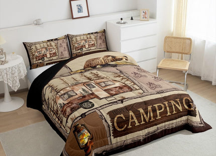 Erosebridal Rustic Bear Comforter Set,RV Happy Camping Bedding Set Full