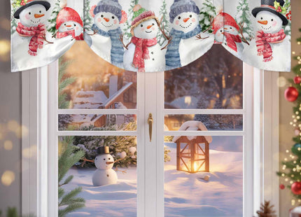 Christmas Snowman Tie Up Valance for Kitchen Windows,Winter Snowy Cardinal Adjustable Valances Rod Pocket Short Curtain,Pine Tree Branches Retro Tie Up Curtains Valance for Bedroom 60x18in