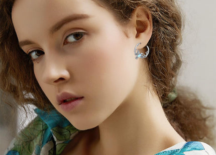 Vintage Hummingbird Moonstone Hoop Earrings 925 Sterling Silver Hummingbird with Moonstone Hoop Earrings for Women Gifts