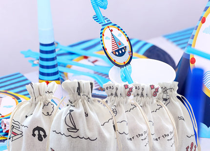 RIGHTA TECH Nautical Goodie Bags Nautical Gift Treat Bags Drawstring Gift Bag Nautical Anchors Boat Favor Bag for Wedding Birthday Party Hawaiian Luau,Summer Sailor Party Decorations Navy Blue Red
