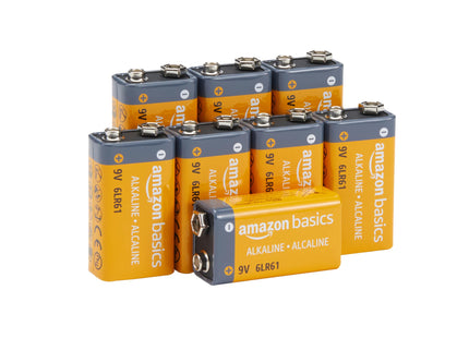 Amazon Basics 8-Pack 9V Long-Lasting Alkaline Batteries for Smoke Detector, Electronics & Audio, Reliable, 5-Year Shelf Life