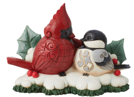 Enesco Jim Shore Heartwood Creek Highland Cardinal and Chickadee Sharing Brand Figurine, 4.33 Inch, Multicolor
