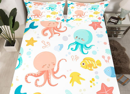 Erosebridal Ocean Octopus Fitted Sheet Twin Size,Coastal Beach Theme Bedding Set Nautical Bedroom Decor,Sea Fish Whale Starfish Bed Set for Kids Boys Girls,Marine Life Bottom Sheets Only (2Pcs)