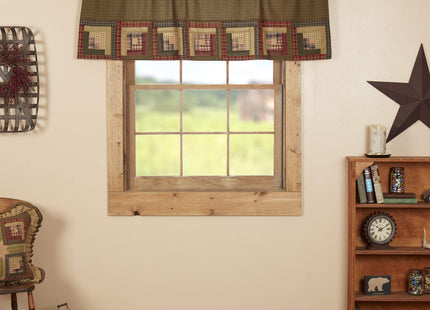 VHC Brands Tea Cabin Rustic 20"x60" Log Block Border Valance Green Thanksgiving Rod Pocket Patchwork Cotton Plaid Kitchen Window Curtains