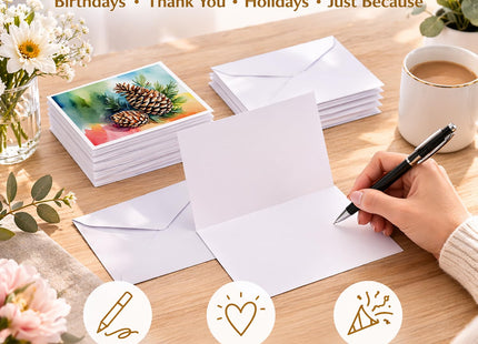 Caroline's Treasures DAC1665GCA7P Maine White Pine Cone and Tassels in Watercolor Greeting Cards and Envelopes Pack of 8 Blank Cards with Envelopes Whimsical A7 Size 5x7 Blank Greeting Cards