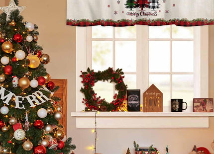 Christmas Curtain Valance for Windows Pine Tree Holly Rod Pocket Valance Window Treatments Snowflake Xmas Buffalo Plaid Check Short Curtains for Kitchen Windows Bathroom Bedroom 54x18in