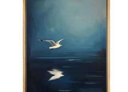 wall26 Framed Canvas Print Wall Art Seagull Over Water Blue Ocean Reflection Coastal Style Bird Illustrations Modern Art Decorative Zen Rustic Calm for Living Room, Bedroom, Office - 24"x36" Natural