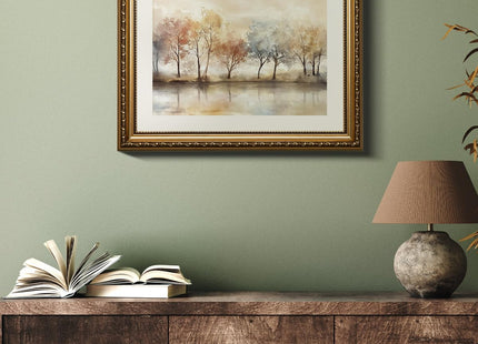 Gold Framed Fall Wall Art Canvas Print Autumn Forest Landscape Home Decor