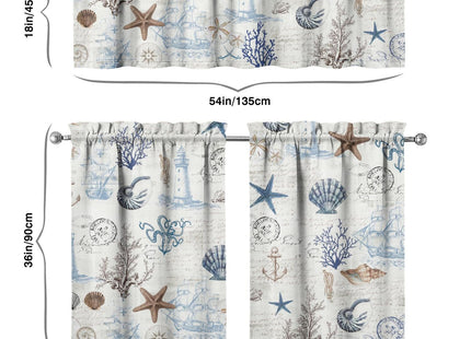 qwpmvhsak Ocean Kitchen Curtains Valance Set of 3,Summer Nautical Themed Kitchen Decor,Suitable for Home Interior Design,Farmhouse Style Kitchen Curtain and Valance Set,Short Curtain