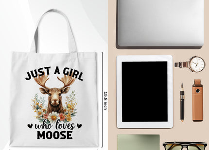 WAITPI Moose Canvas Tote Bag Gifts for Women Moose Lovers Owner, Cute Floral Who Loves Animal Tote Bags, Funny Christmas Aesthetic Reusable Tote Bag for Shopping Camping