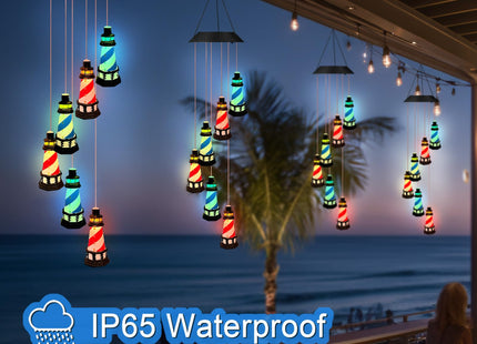 Solar Lighthouse Wind Chimes,Color Changing LED Dangler Mobiles for Outside