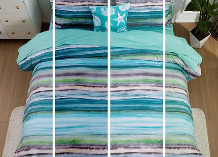 Holawakaka Beach Stripe Bedding Sets 6 Pieces, Aqua Coastal Striped Comforter Set King Size All Season Geometric Bed Set, Nautical Bed in a Bag with Comforter, Sheets and Shams