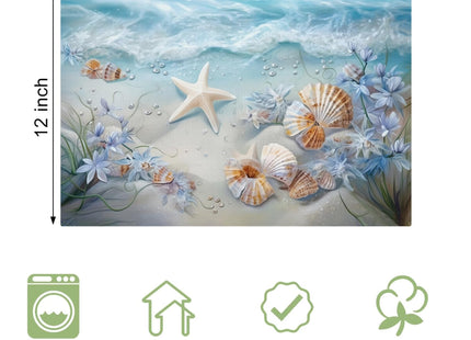 Beach Seashell Placemats Set of 6, 12x18 Inch Summer Coastal Table Place Mat Starfish Washable Non-Slip Heat Resistant Fabric Placement Mats for Dining Kitchen Indoor Outdoor Decor