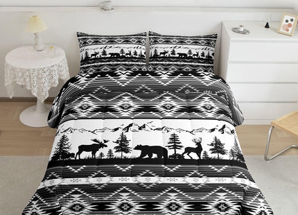 Feelyou Western Bedding Set Soft for Boys Girls, Southwestern Aztec Comforter Set Toddler Size Bear Duvet Quilt Microfiber Deer Moose Bedroom Decor Wild Animals 2 Pcs with 1 Pillow Cases