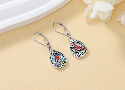 PELOVNY Cardinal Dangle Earrings for Women 925 Sterling Silver Filigree Abalone Shell Earrings Red Cardinal Bird Jewelry Gifts for Mom Daughter