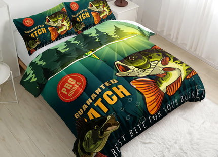 Nttopship Big Pike Fish Comforter Sets, Hunting and Fishing Pattern Bedding Set Twin Size for Kids,Fishing Underwater Animals Bedding Sets All Season 1 Comforter and 2 Pillowcases