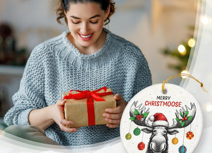 Gift Glow Funny Moose Christmas Ornaments - 2025 Double Sided Ceramic Moose Ornament, Moose Hunting Keepsake, Animal Lover Gifts for Kids, Ceramic Christmas Hanging Ornaments, Funny Gifts for Farmer