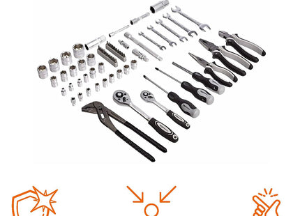 Amazon Basics 65-Piece General Household Home Repair and Mechanic's Hand Tool Kit Set with Storage Case, Portable, Non-Slip Handles, Black