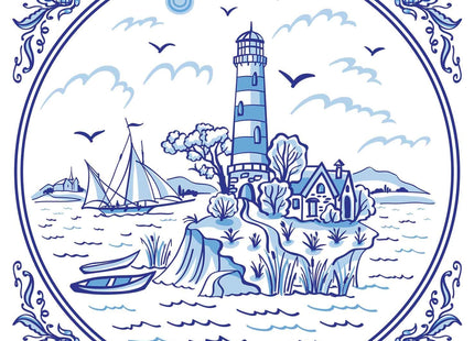 Cocktail Paper Napkins, 40pcs Decorative Napkins (Blue Tile Lighthouse)