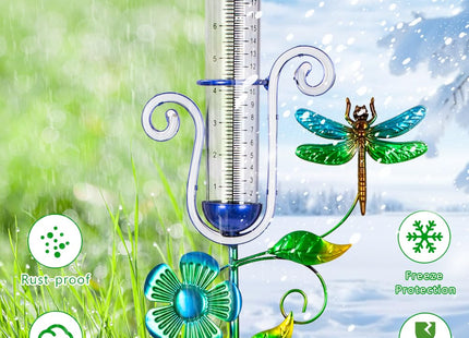 HOBYLUBY Solar Rain Gauge Outdoor with Dragonfly Decor