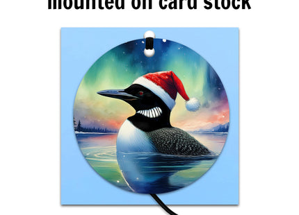 Loon Christmas Ornament - Santa Hat and Northern Lights - 2026 Bird Decor