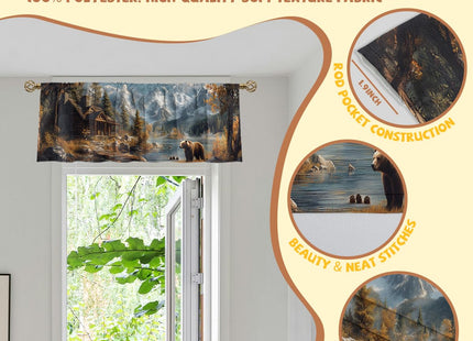 Bear Curtain Valance for Windows 2 Pack Lodge Cabin Rustic Farmhouse Wild Animal Rod Pocket Printed Curtain Valances Short Tier Curtains for Kitchen Living Room Bathroom Bedroom 54 x 18 Inch