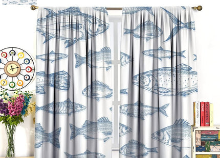 INSFBRB Watercolor Nautical Fish Blackout Curtains for Living Room,Abstract Boho Retro Sea Animal Swiming Fish Window Drapes - Thermal Insulated and Noise Reduction,2 Panels 45L x 21W