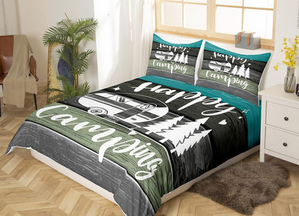 Castle Fairy Camper Travel Trailers Decorations,Rustic Farmhouse Style Duvet Cover for Kids Boys Girls Teens,Pine Tree Drawing Design Bedroom Decor Comforter Cover Full(No Filler)