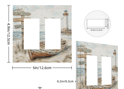 Nautical Coastal Ocean Beach Seasides Sailboat Lighthouse Decorative Outlet Covers 2 Gang Double GFCI Rocker Electrical Wall Panels Light Switch Cover Plate for Farmhouse Home Decor