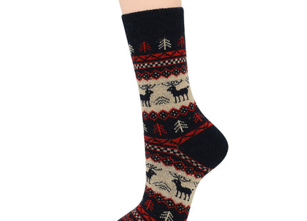 Zando Men's Wool Socks - Winter Cozy Warm & Thick Crew Socks with Knit Pattern - Merino Material for Hiking & Athletic Activities - Stripe Moose Design