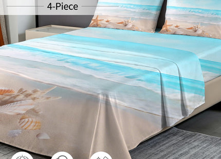 FUYEUN Beach Sheet Set Twin, Ocean Wave Starfish Bedding for Women Girls