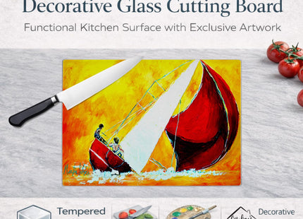 Caroline's Treasures MW1211LCB Sailboat Break Away Glass Cutting Board Large Decorative Tempered Glass Kitchen Cutting and Serving Board Large Size Chopping Board