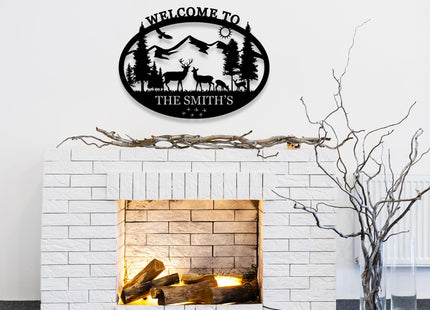 Personalized Deer Metal Cabin Sign, Custom Family Name Sign, Last Name for Home, Deer Monogram, Cabin Decor, Outdoor Hunting Deer, Hunter Gifts