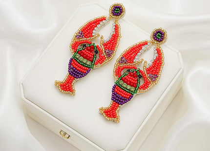 CALORVIA Bohemian Handmade Beaded Lobster Boho Beach Dangle Drop Earrings