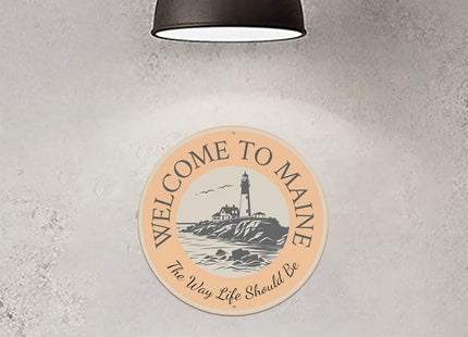 Welcome To Maine Lighthouse Scene Metal Tin Sign Plaque