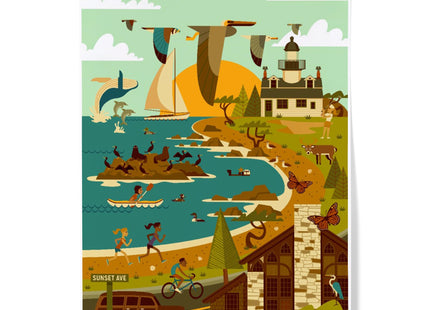 Lantern Press Maine Wildlife, Lighthouse and Coastal Life Illustration, 12x18 Inch Art Print, Home Decor⁠
