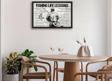 Fishing Wall Art Fishing Life Lessons Framed Wall Decor Motivational Quotes Canvas Pictures Sign Poster Decorations Print Painting Artwork for Man Boy Room Living Room Bedroom 24x16inch