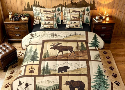 Erosebridal Western Rustic Bear Deer 7-Piece Comforter Set