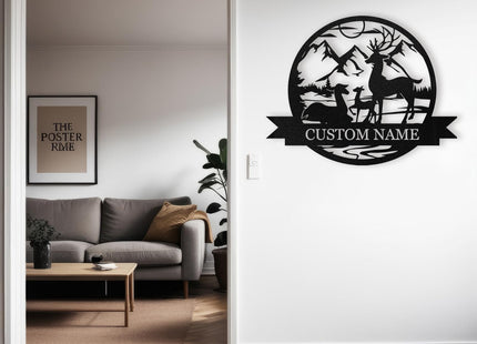 Dyoart Personalized Deer Metal Wall Art, Custom Family Name Cabin Sign
