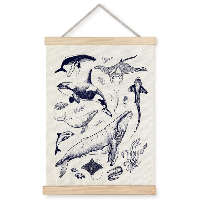 LUVADIAN Vintage Ocean Animals Poster Hanger Frame - Beach Room Decor, Coastal Beach House Decor, Nautical Decorations for Home, Under the Sea Decor, Ocean Room Decor, 12x16 Inches