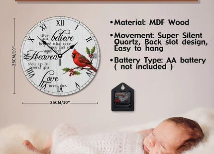 godblessign Cardinal Wall Clock Cardinal Christmas 10 inch Love Never Dies